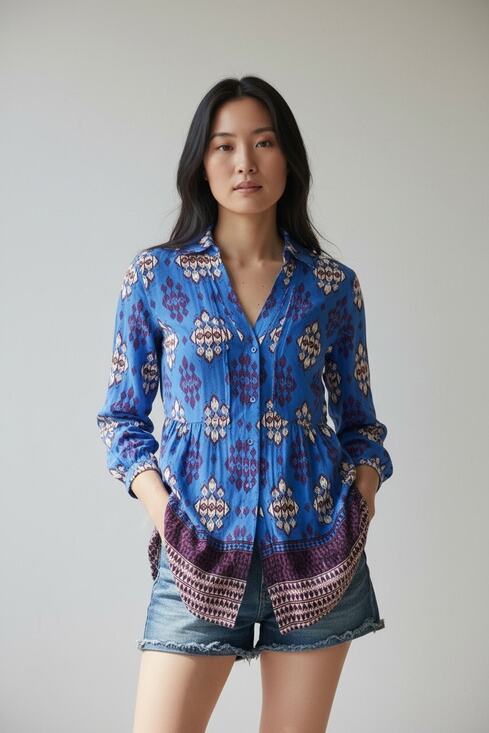 Anthropologie Tops - 2 FOR $30 | Maeve Woodland Walk Aztec Button Down Top Size 0 Blue Western